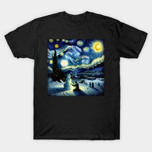 Build a Snowman Starry Night - Post Impressionism T-Shirt